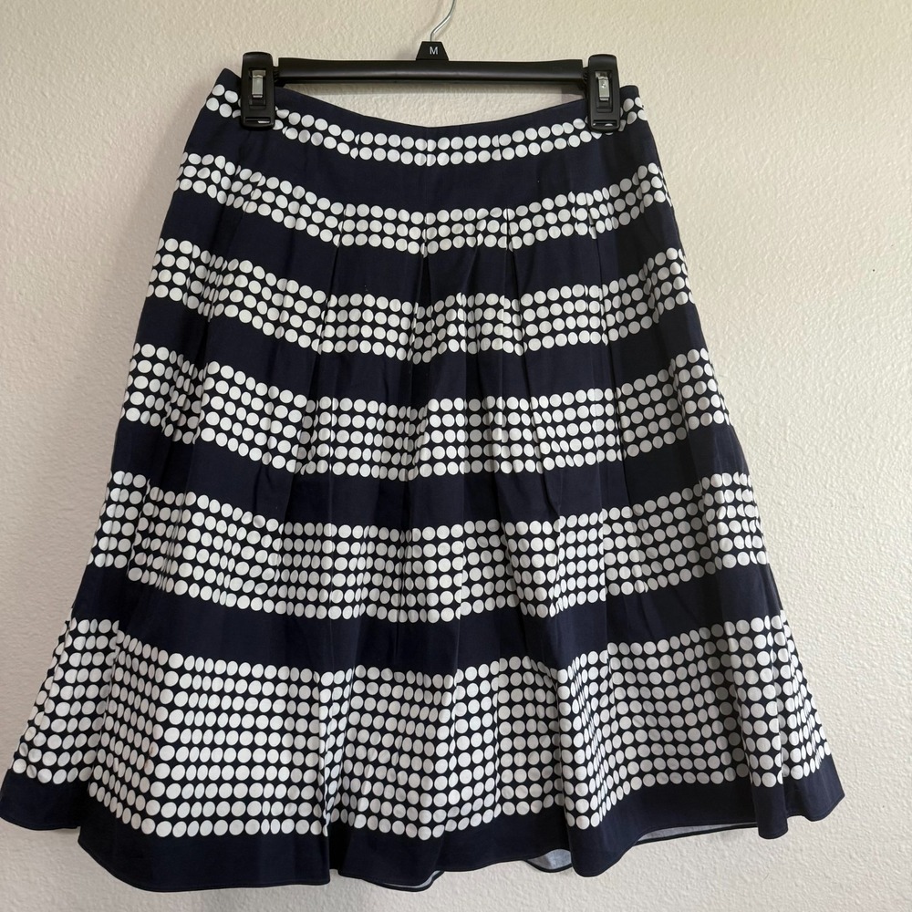 Talbots A-Line Skirt Women's 2P Blue White Polka Dot Vented-Back‎ Zip Pleated